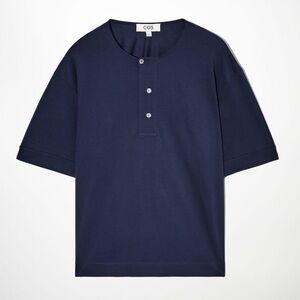 COS Relaxed Fit Henley T-Shirt in Classic Navy